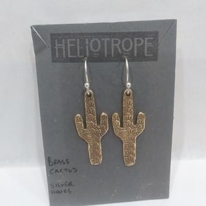 Heliotrope Cactus Earrings, Brass